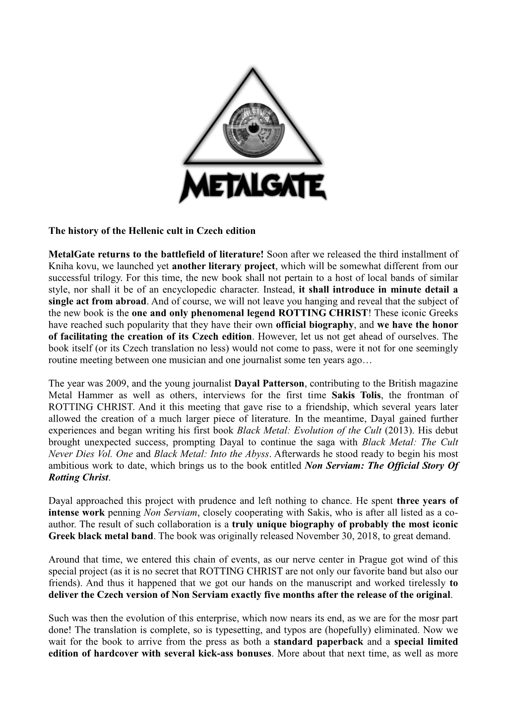 The History of the Hellenic Cult in Czech Edition Metalgate Returns To