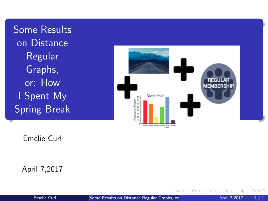 Some Results on Distance Regular Graphs, Or: How I Spent My Spring Break