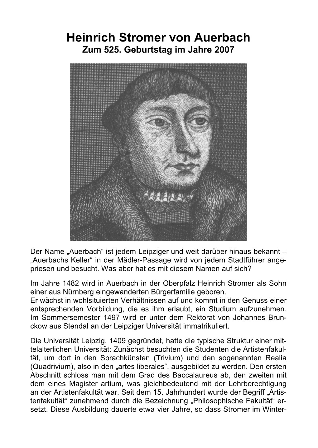 Heinrich Stromer Von Auerbach Zum 525