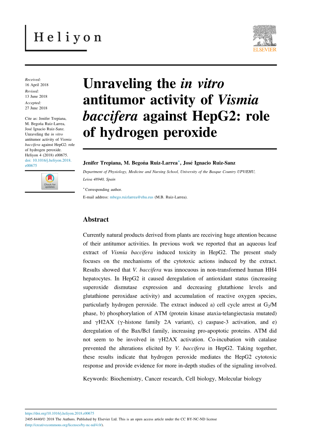 Vitro Antitumor Activity of Vismia Baccifera Against Hepg2