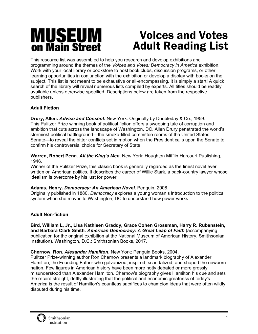 Download Voices and Votes Adult Reading List