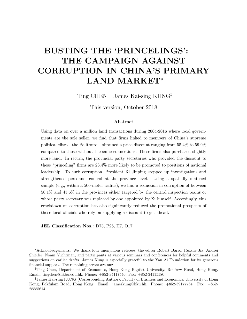 Princelings’: the Campaign Against Corruption in China’S Primary Land Market∗