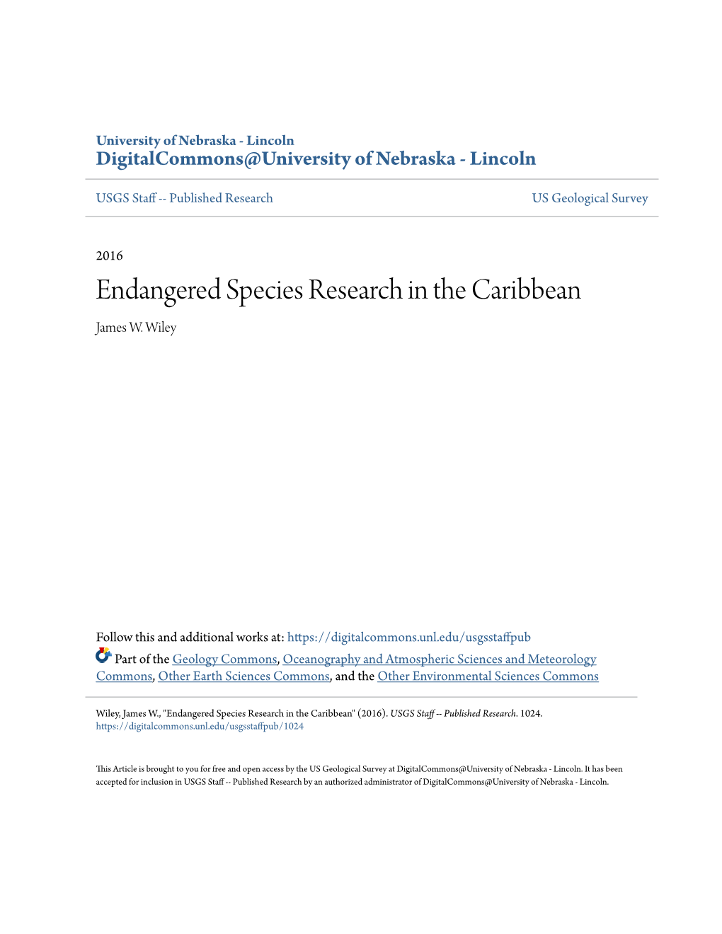 Endangered Species Research in the Caribbean James W