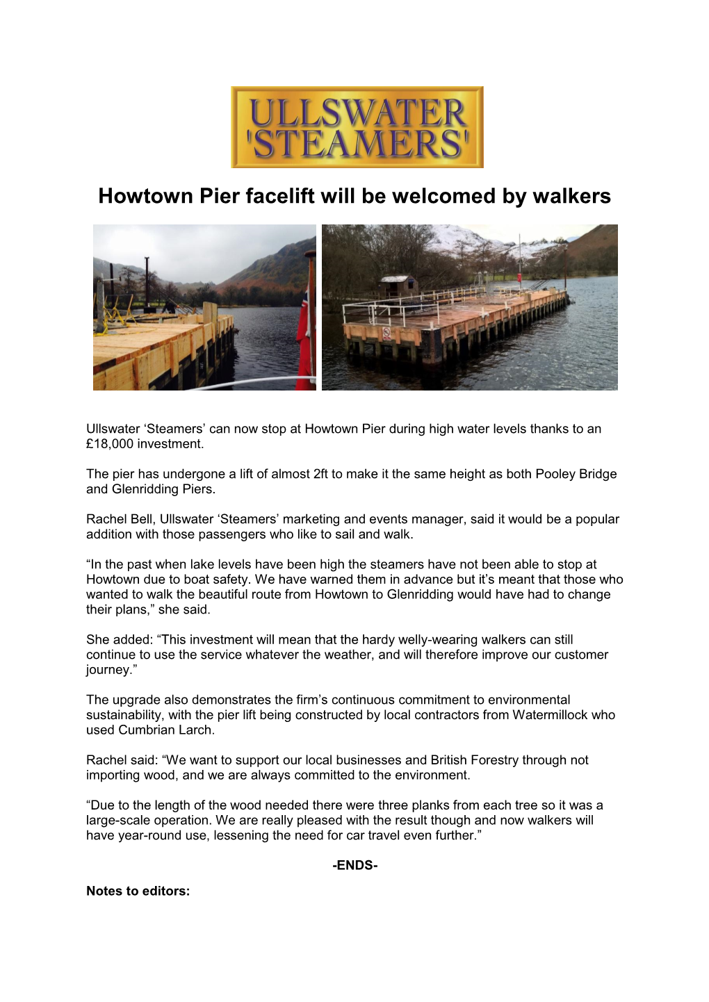 Howtown Pier Facelift Will Be Welcomed by Walkers