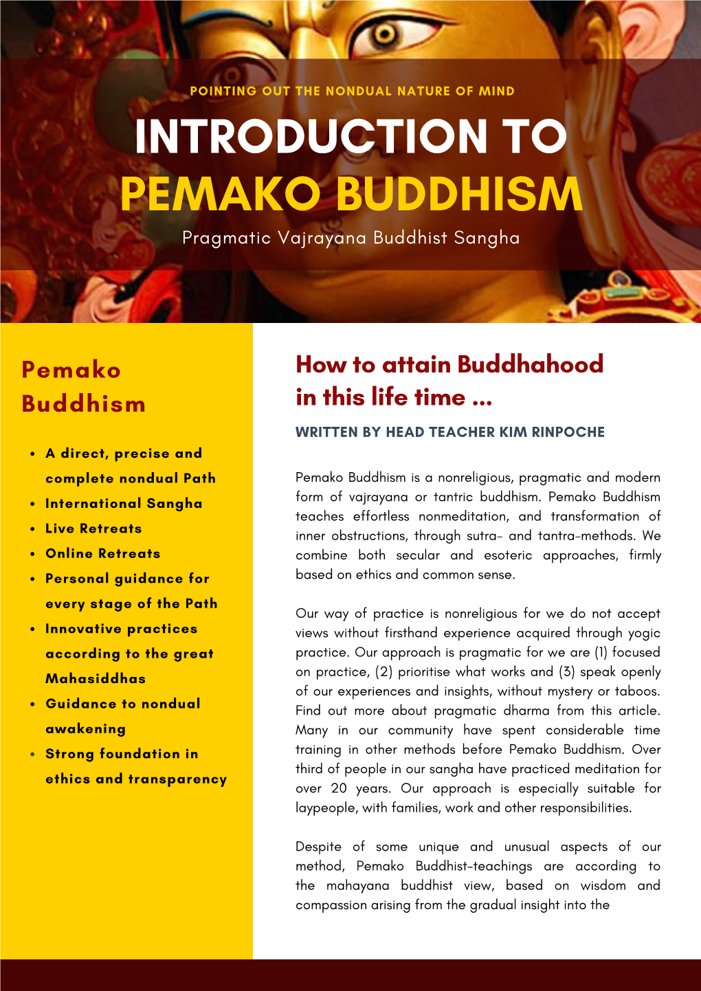 INTRODUCTION to PEMAKO BUDDHISM Pragmatic Vajrayana Buddhist Sangha