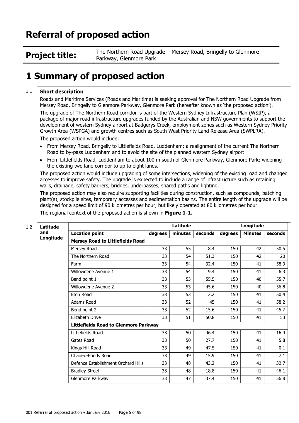 Referral of Proposed Action 1 Summary of Proposed Action