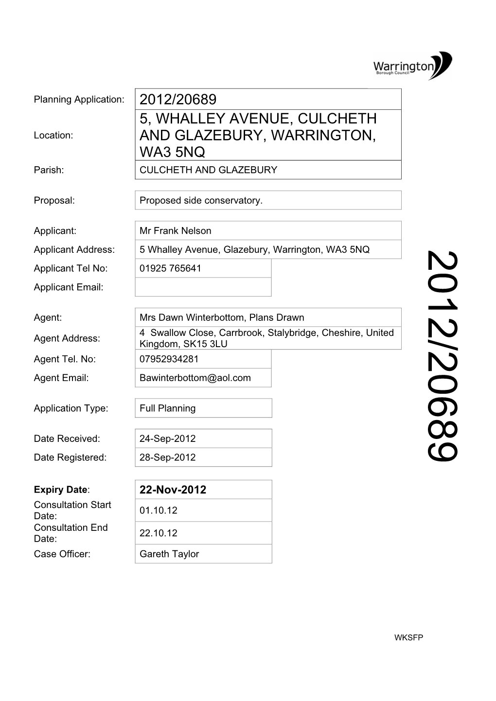 2012/20689 5, Whalley Avenue, Culcheth and Glazebury, Warrington, Wa3