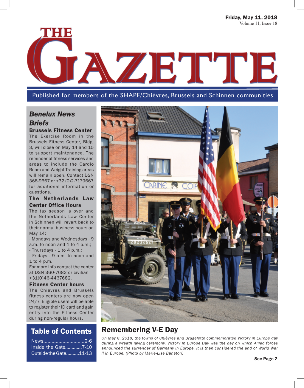 Table of Contents Remembering V-E Day on May 8, 2018, the Towns of Chièvres and Brugelette Commemorated Victory in Europe Day News