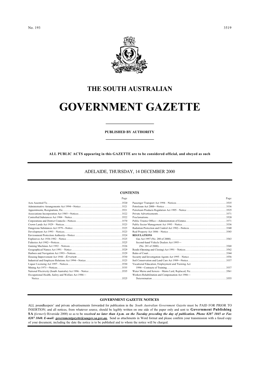 Government Publishing SA (Formerly Riverside 2000) So As to Be Received No Later Than 4 P.M