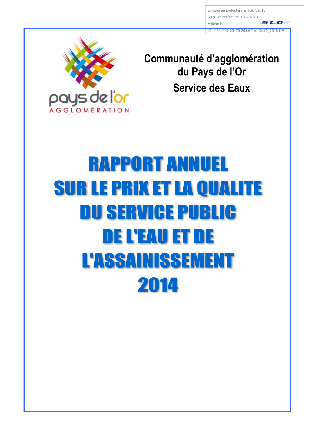 Communauté D'agglomération Du Pays De L'or Service Des Eaux