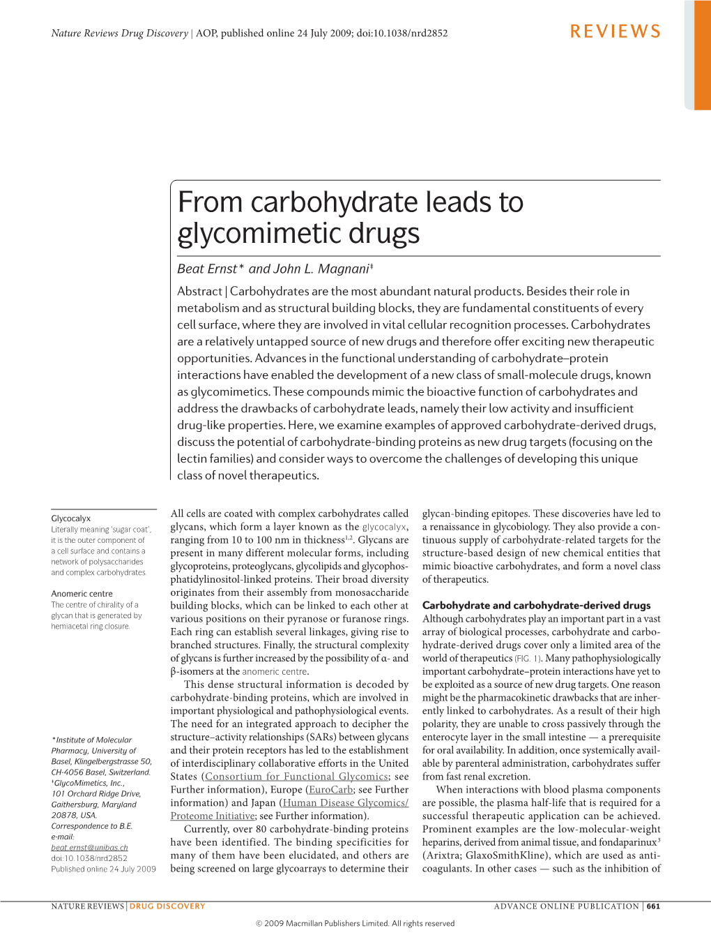 From Carbohydrate Leads to Glycomimetic Drugs