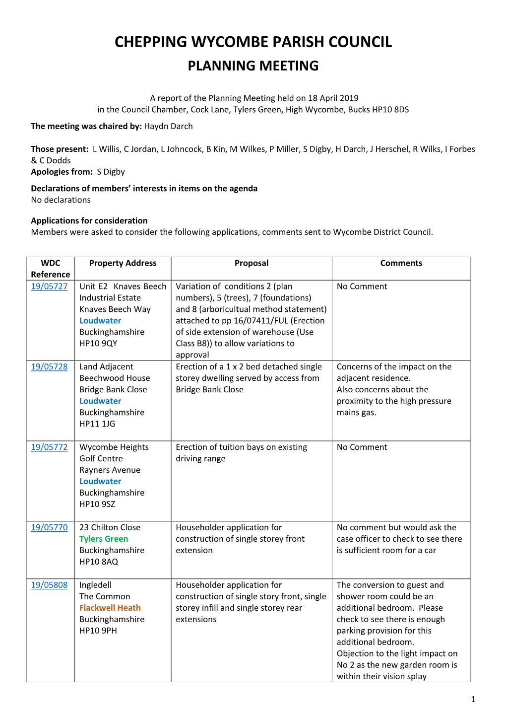 Chepping Wycombe Parish Council Planning Meeting