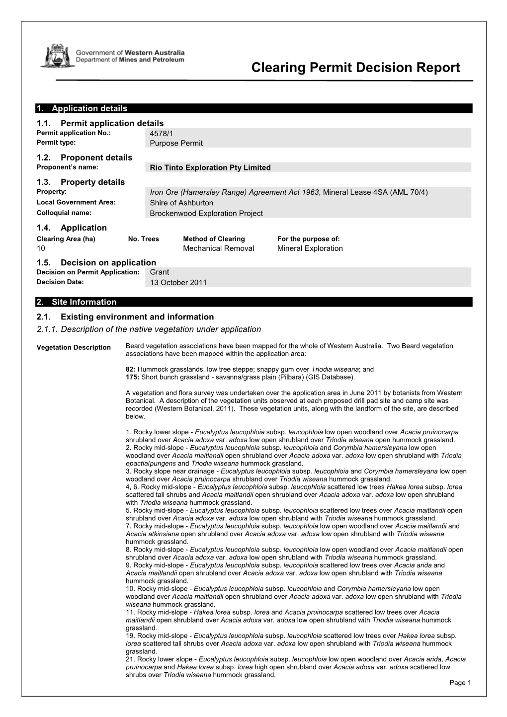 Clearing Permit Decision Report