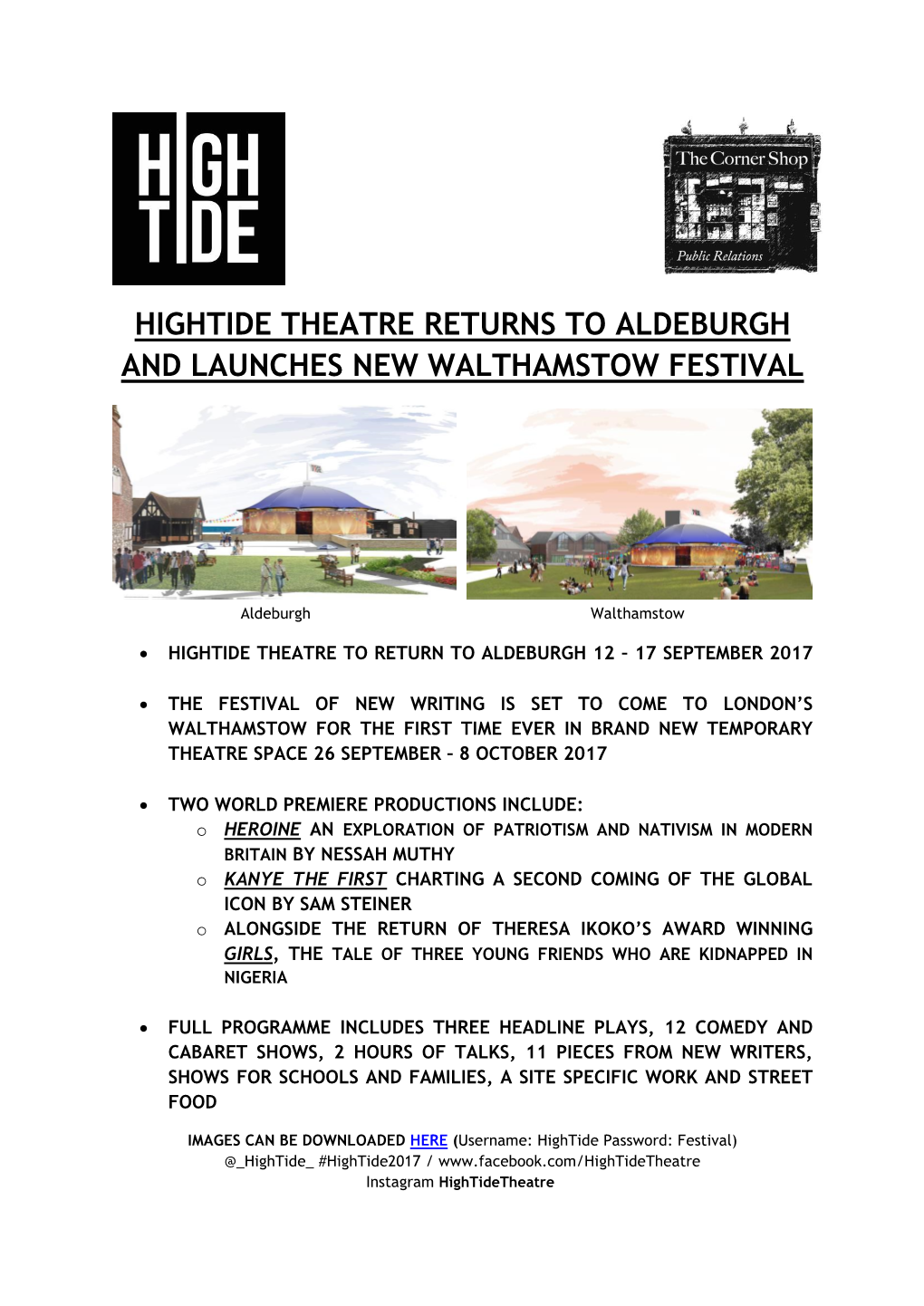Hightide Theatre Returns to Aldeburgh and Launches New Walthamstow Festival