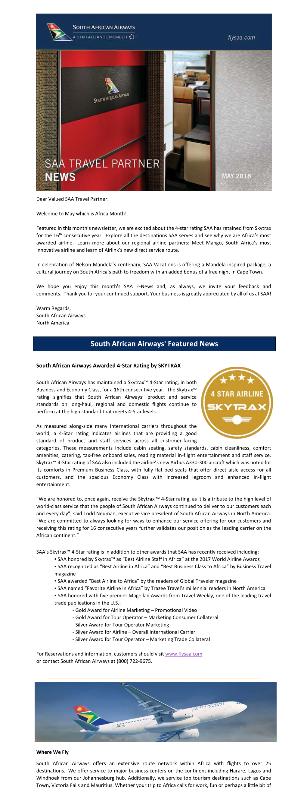 South African Airways' Featured News