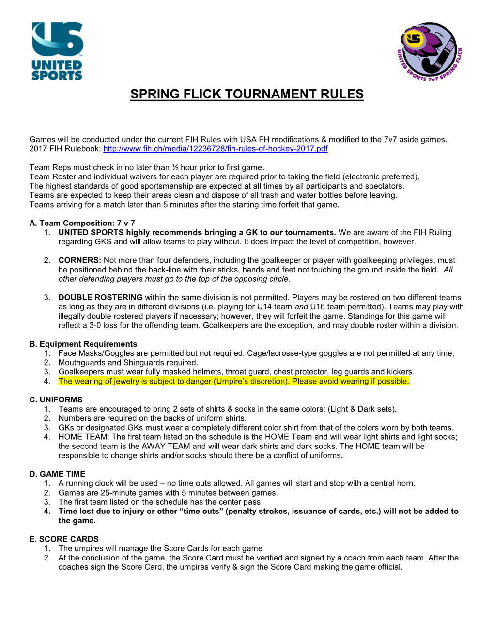 Spring Flick Tournament Rules