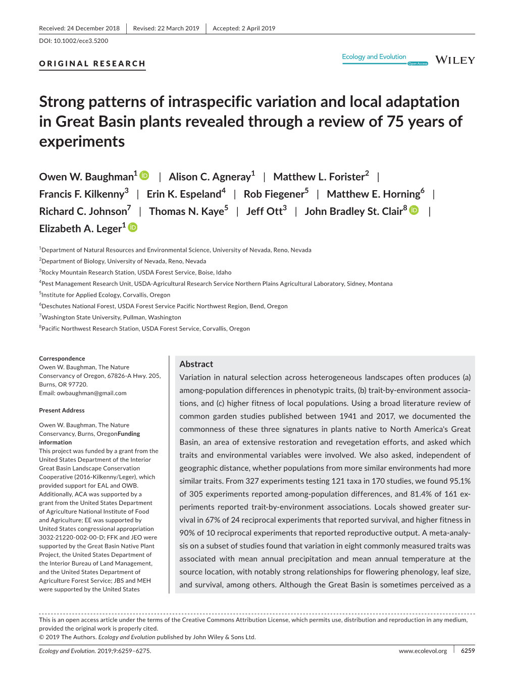 Strong Patterns of Intraspecific Variation and Local Adaptation in Great Basin Plants Revealed Through a Review of 75 Years of Experiments