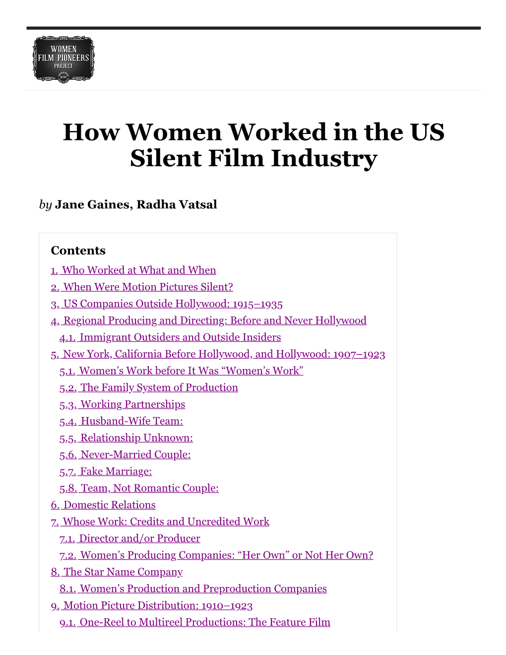 How Women Worked in the US Silent Film Industry by Jane Gaines, Radha Vatsal