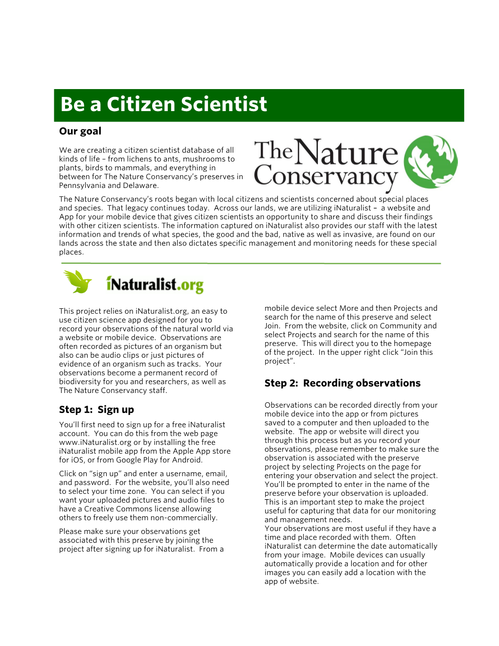 Inaturalist Fact Sheet