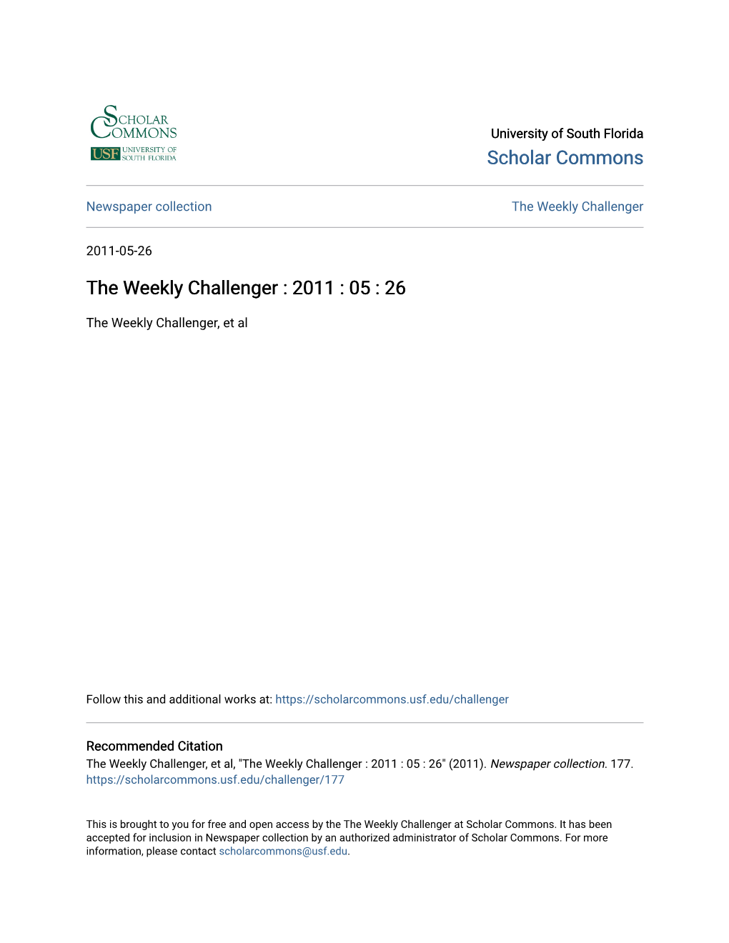 The Weekly Challenger : 2011 : 05 : 26