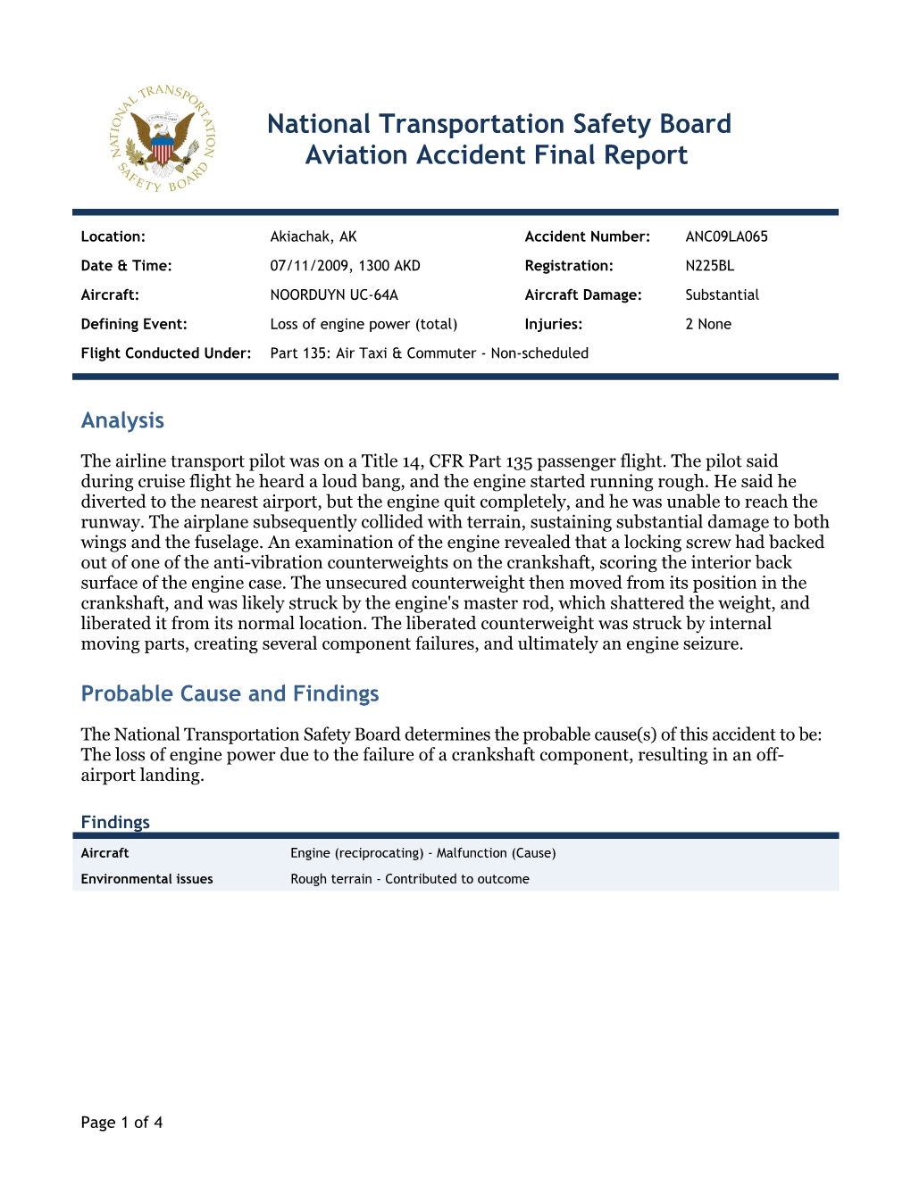 National Transportation Safety Board Aviation Accident Final Report