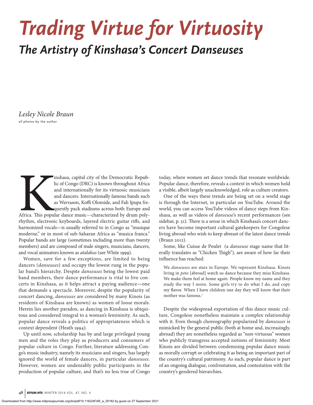 Trading Virtue for Virtuosity the Artistry of Kinshasa’S Concert Danseuses
