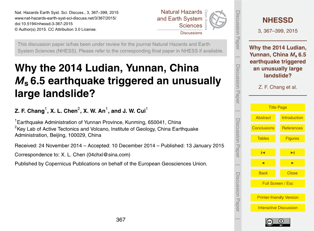 Why the 2014 Ludian, Yunnan, China Ms6.5 Earthquake Triggered