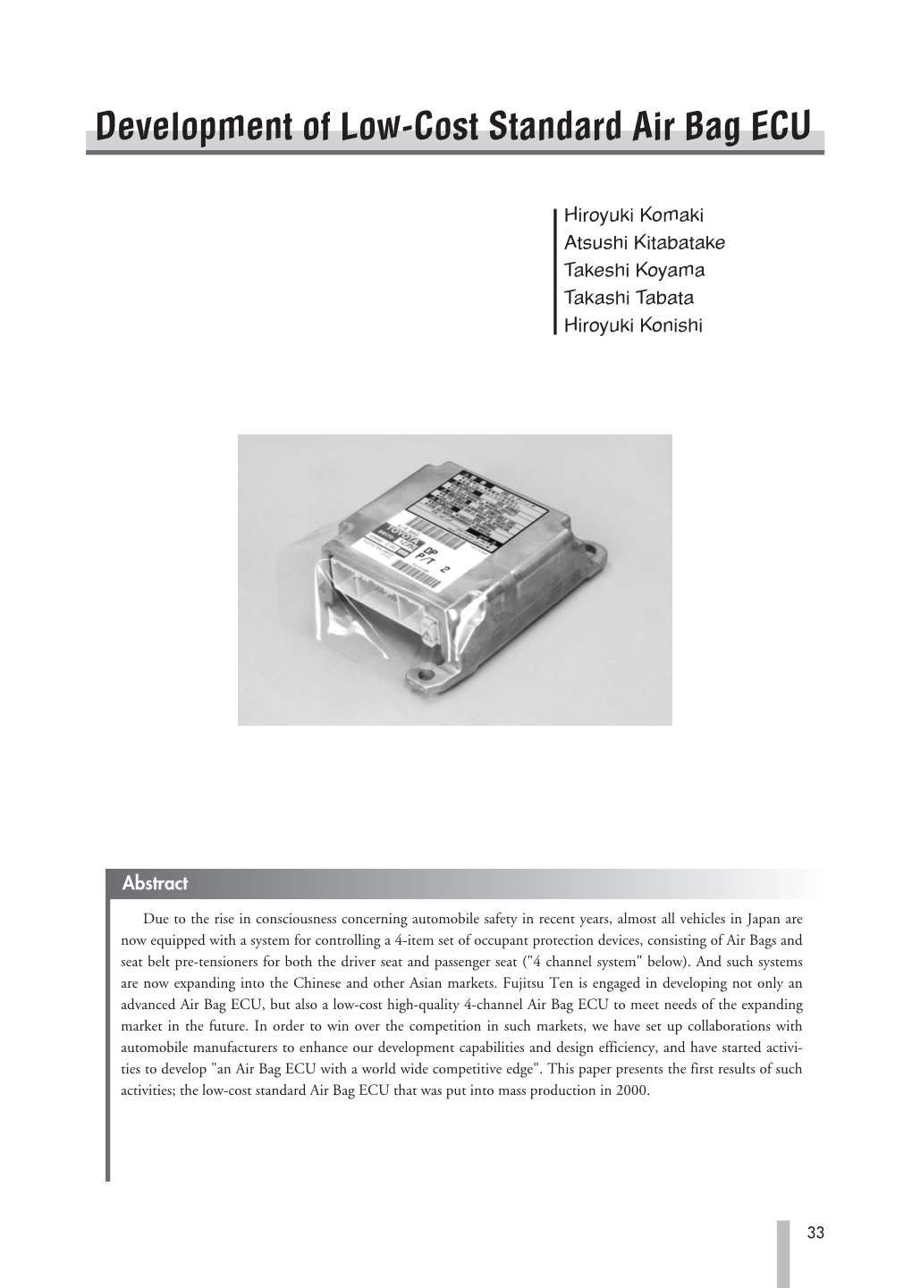 Development of Low-Cost Standard Air Bag ECU