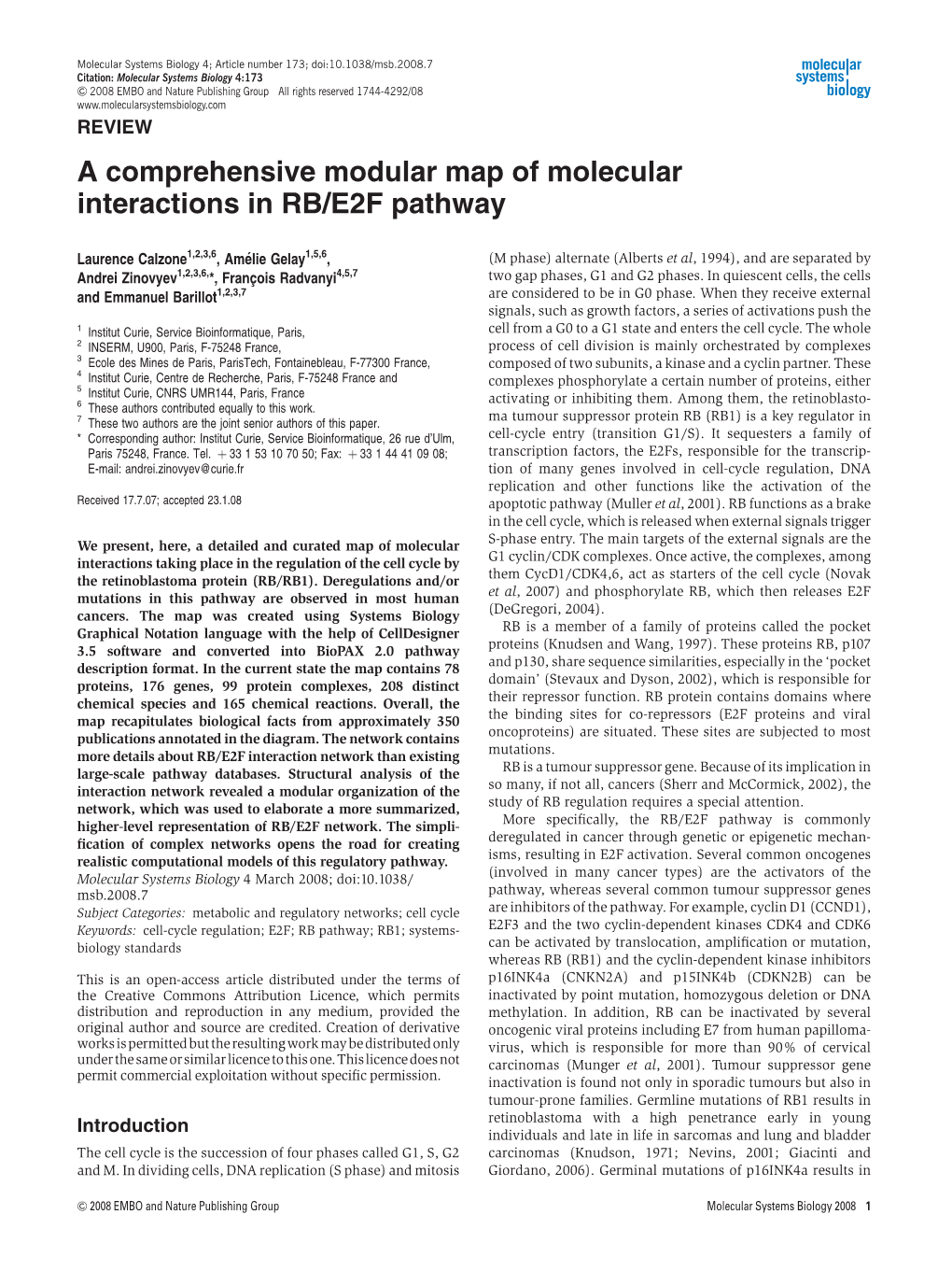 A Comprehensive Modular Map of Molecular Interactions in RB/E2F Pathway