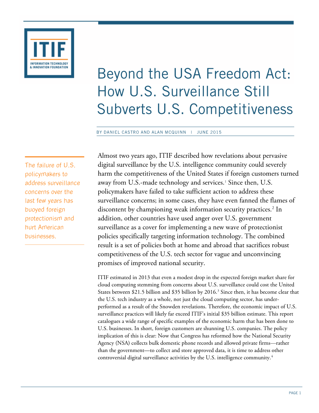 Beyond the USA Freedom Act: How U.S. Surveillance Still Subverts U.S. Competitiveness