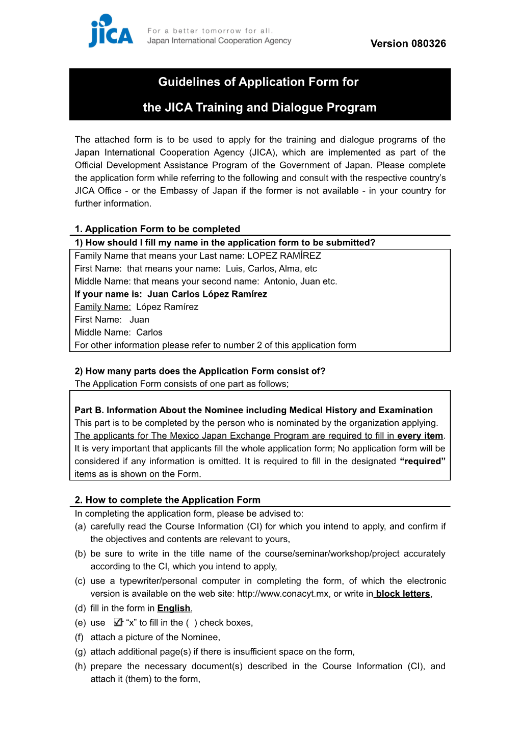 Application Form for JICA Training and Dialogue Programs s3