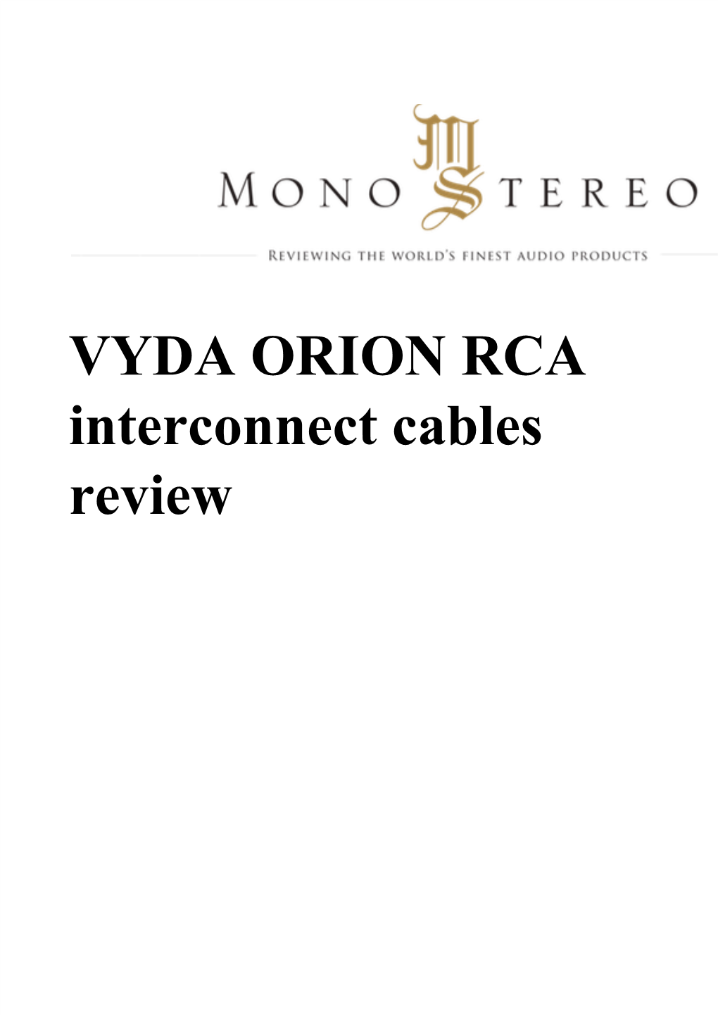 VYDA ORION RCA Interconnect Cables Review