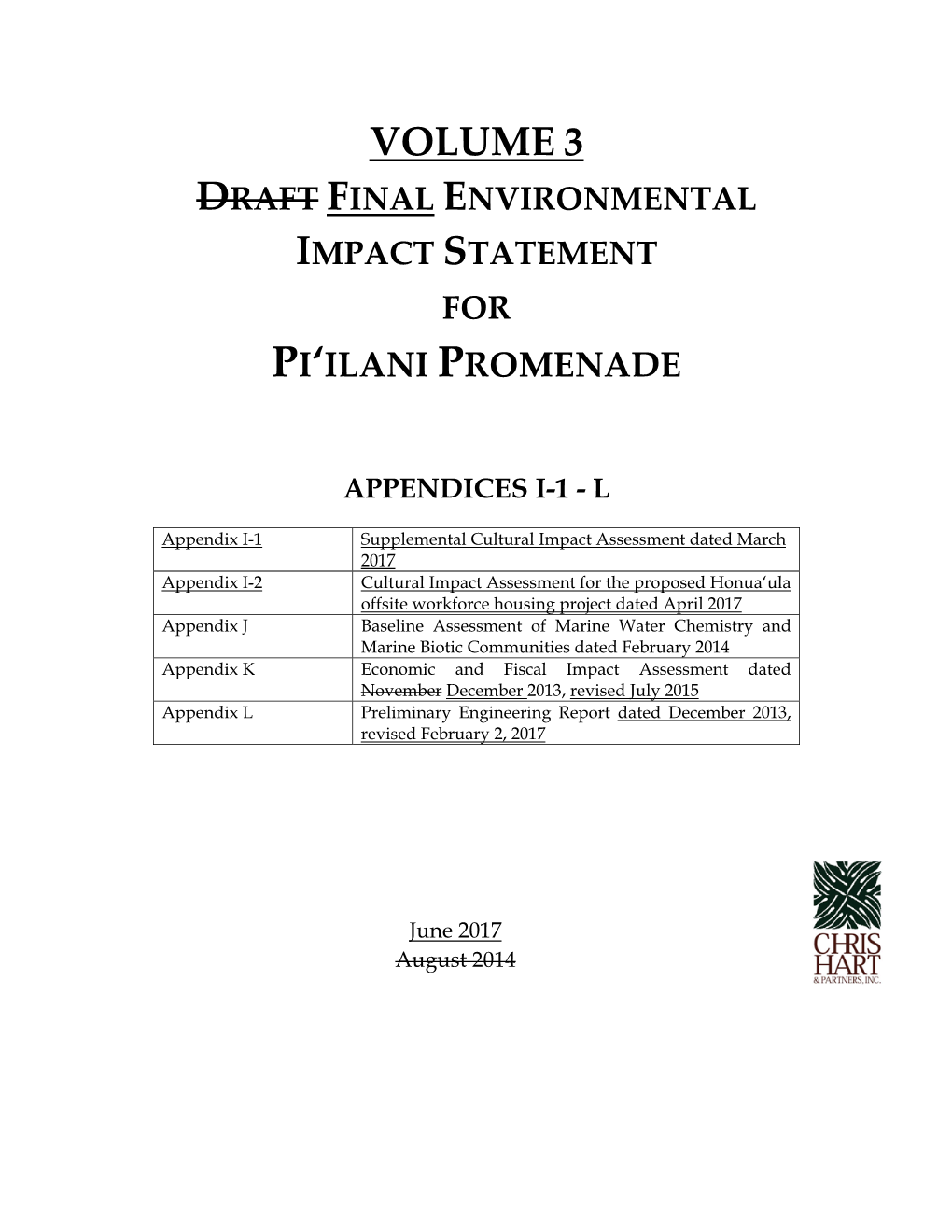 Volume 3 Draft Final Environmental Impact Statement for Pi‘Ilani Promenade