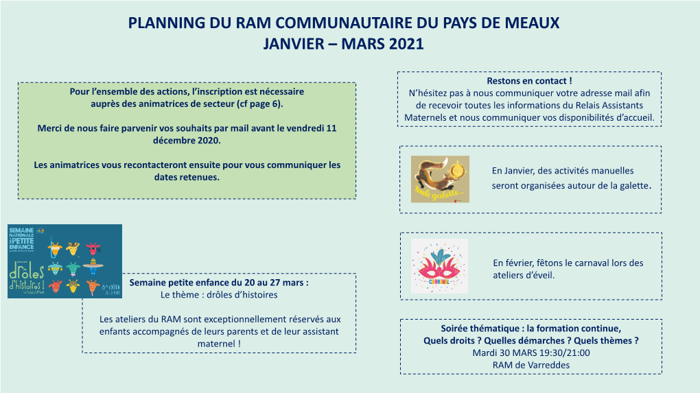 Planning Du Ram Communautaire Du Pays De Meaux Janvier – Mars 2021