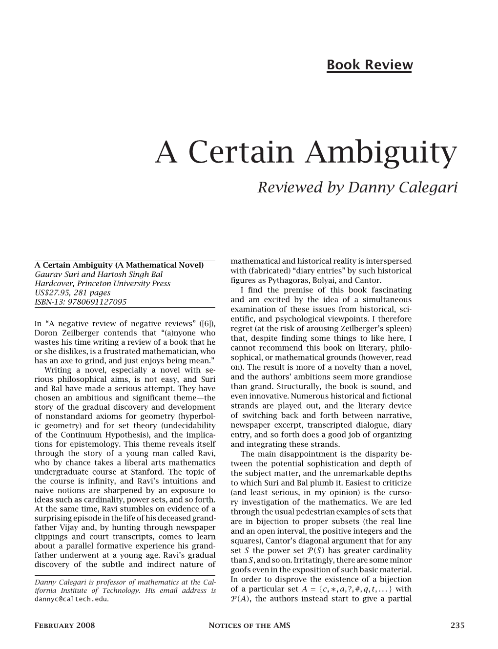 A Certain Ambiguity Reviewed by Danny Calegari