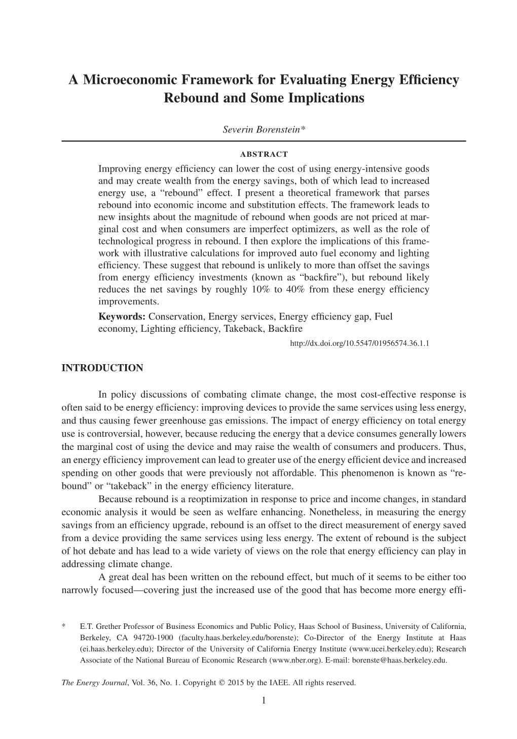 A Microeconomic Framework for Evaluating Energy Efficiency