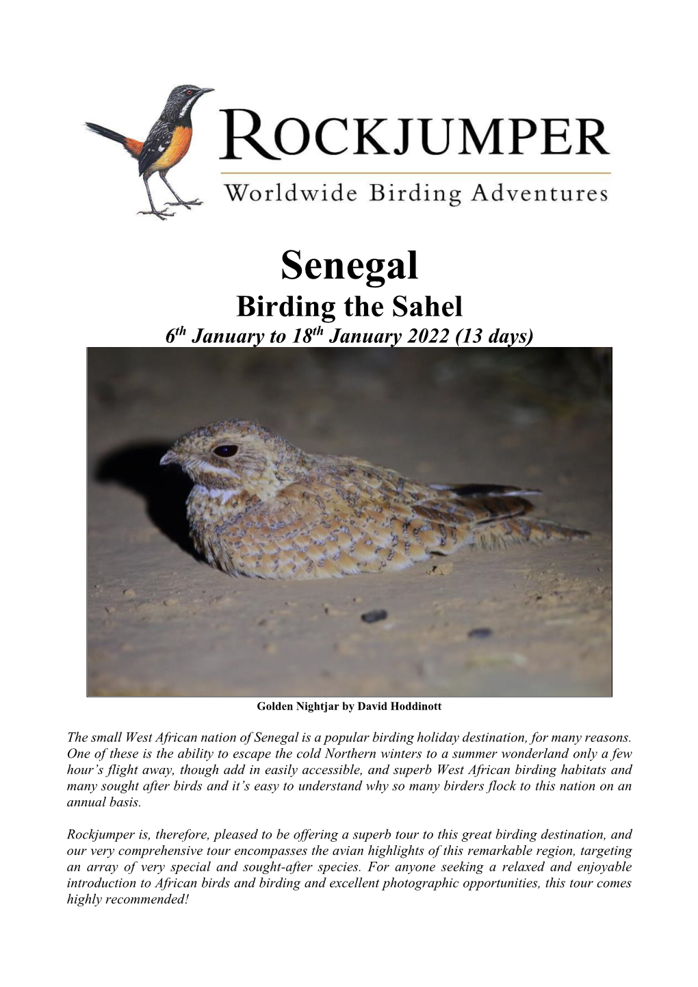 Senegal Birding the Sahel 6Th January to 18Th January 2022 (13 Days)