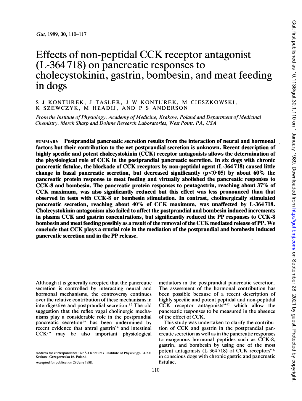 Effects of Non-Peptidal CCK Receptor Antagonist Cholecystokinin, Gastrin, Bombesin, and Meat Feeding in Dogs