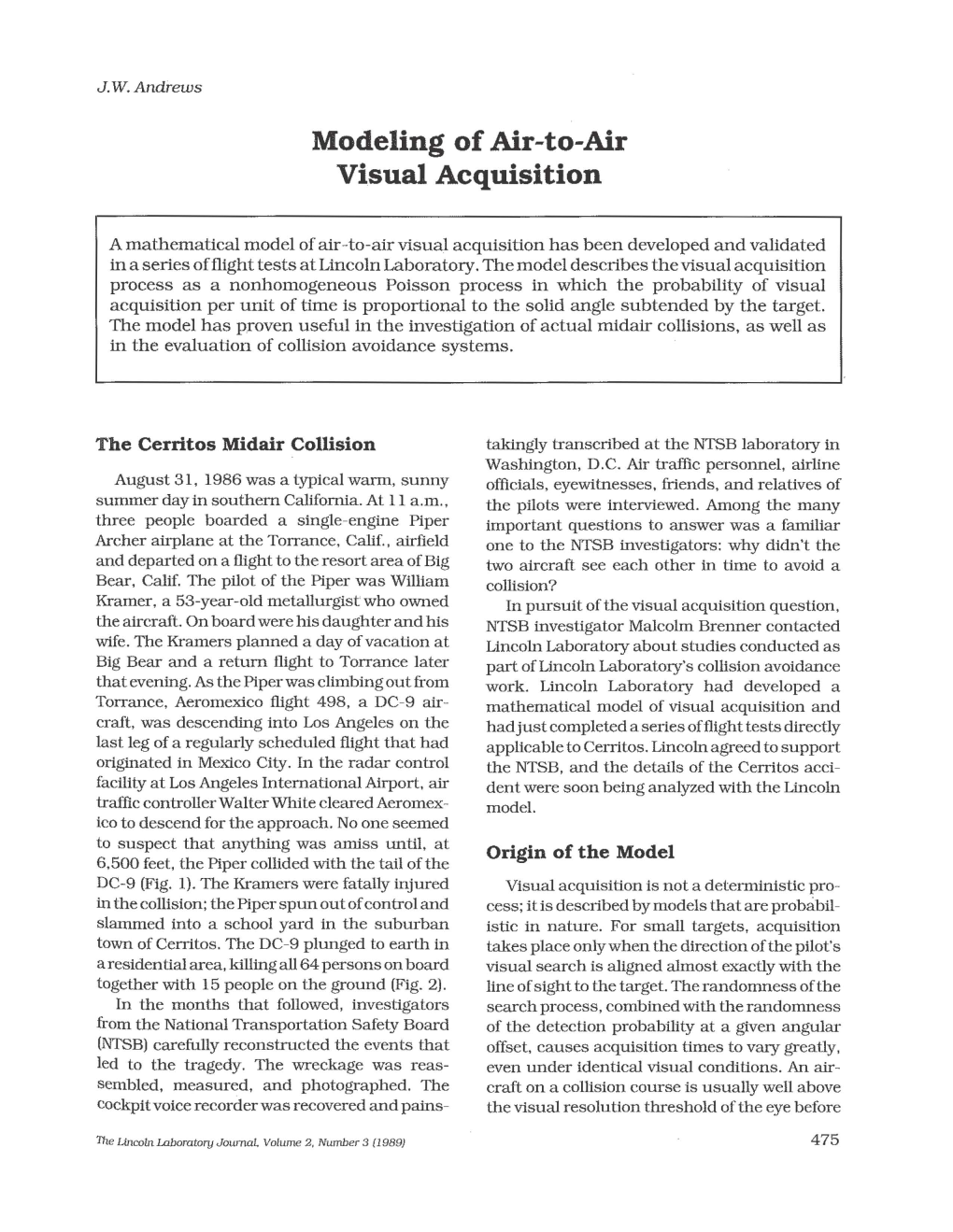 Modeling of Air-To-Air Visual Acquisition