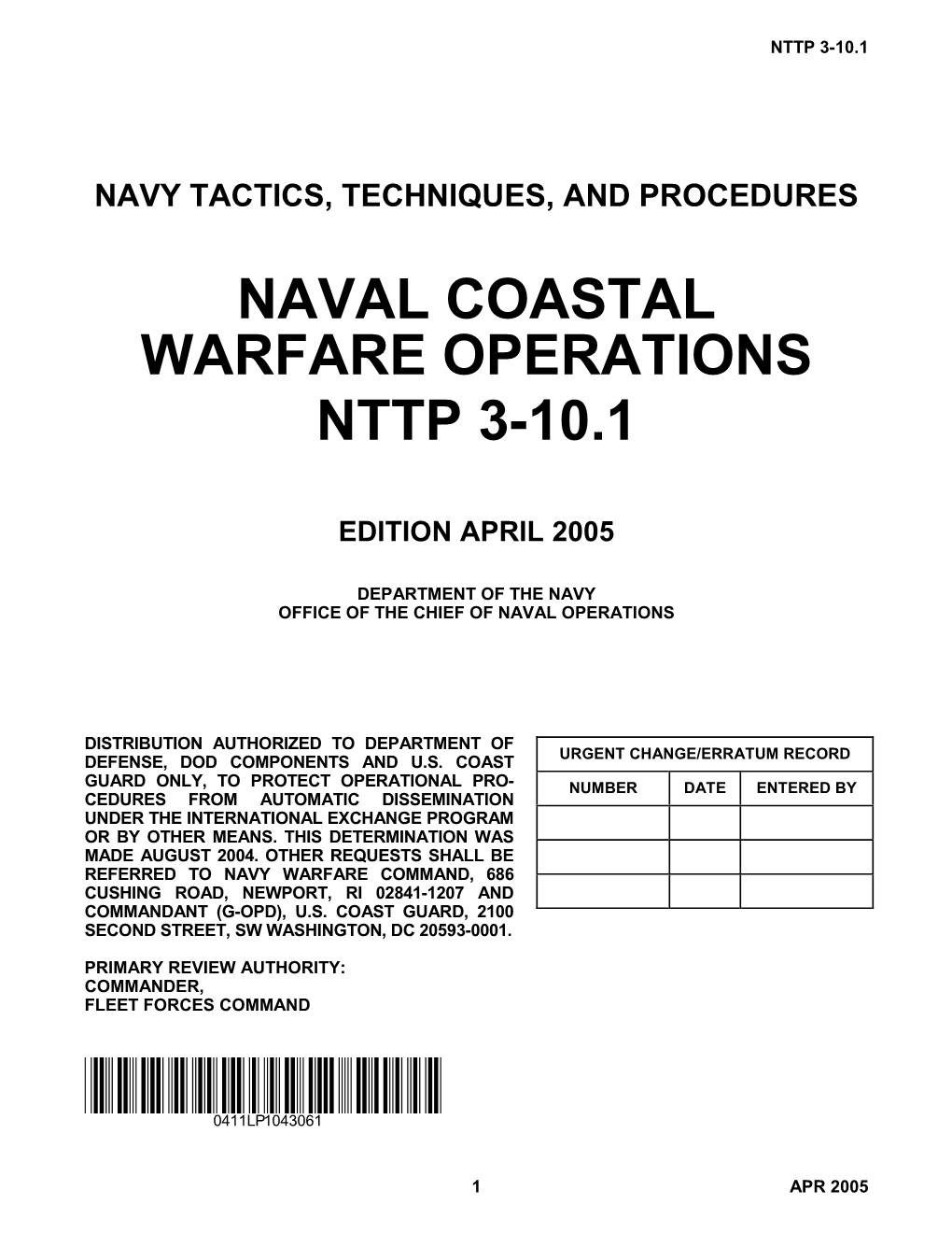 Naval Coastal Warfare Operations Nttp 3-10.1