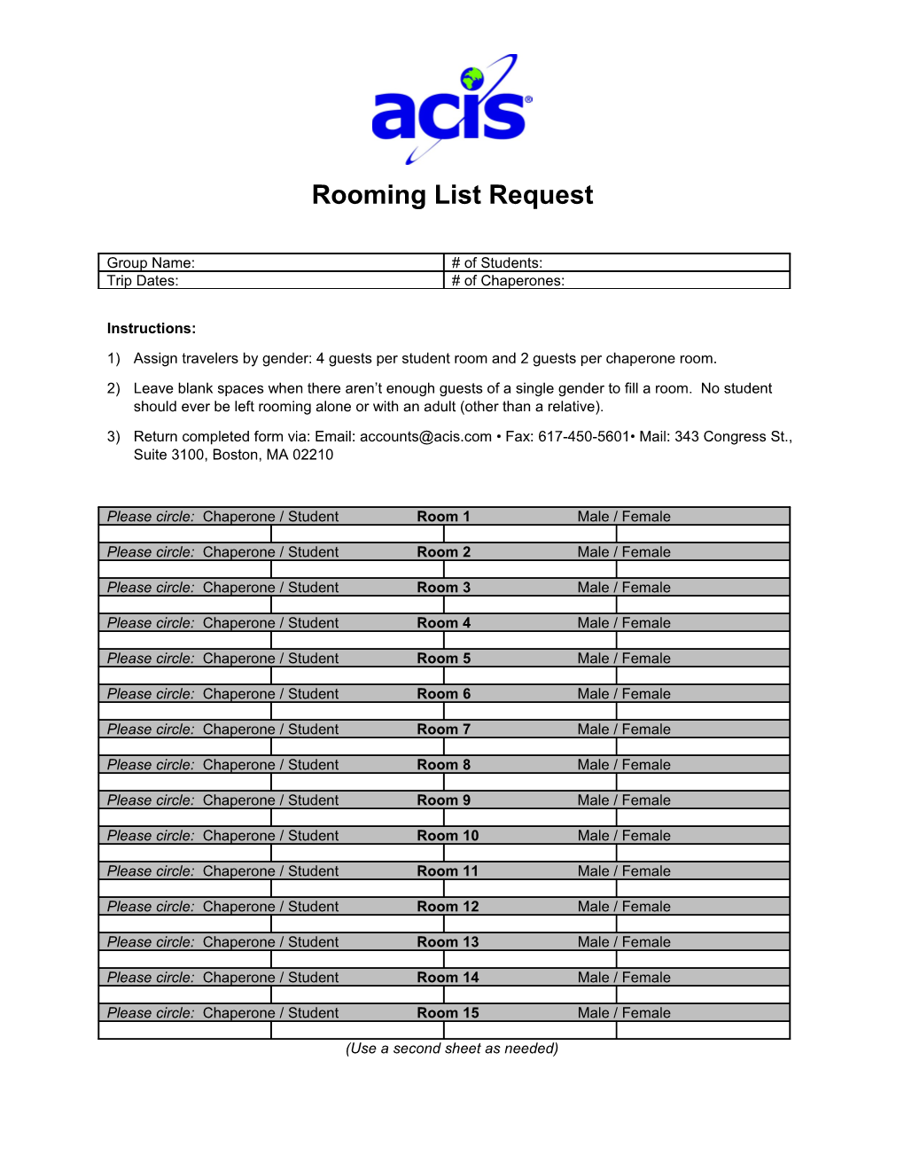 Rooming List Request