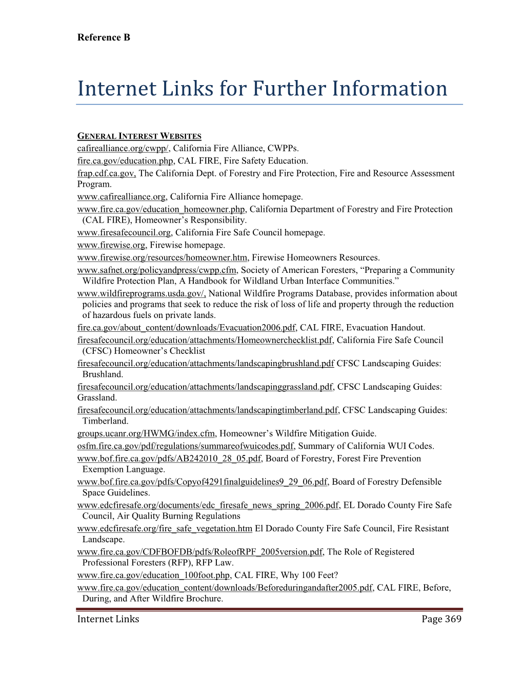 Internet Links for Further Information