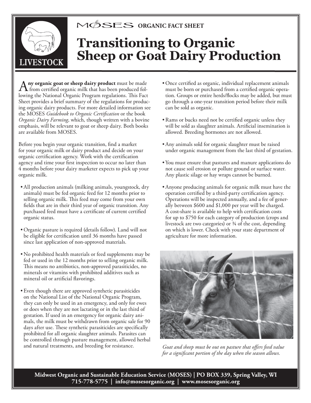 Transitioning to Organic Sheep Or Goat Dairy Production LIVESTOCK