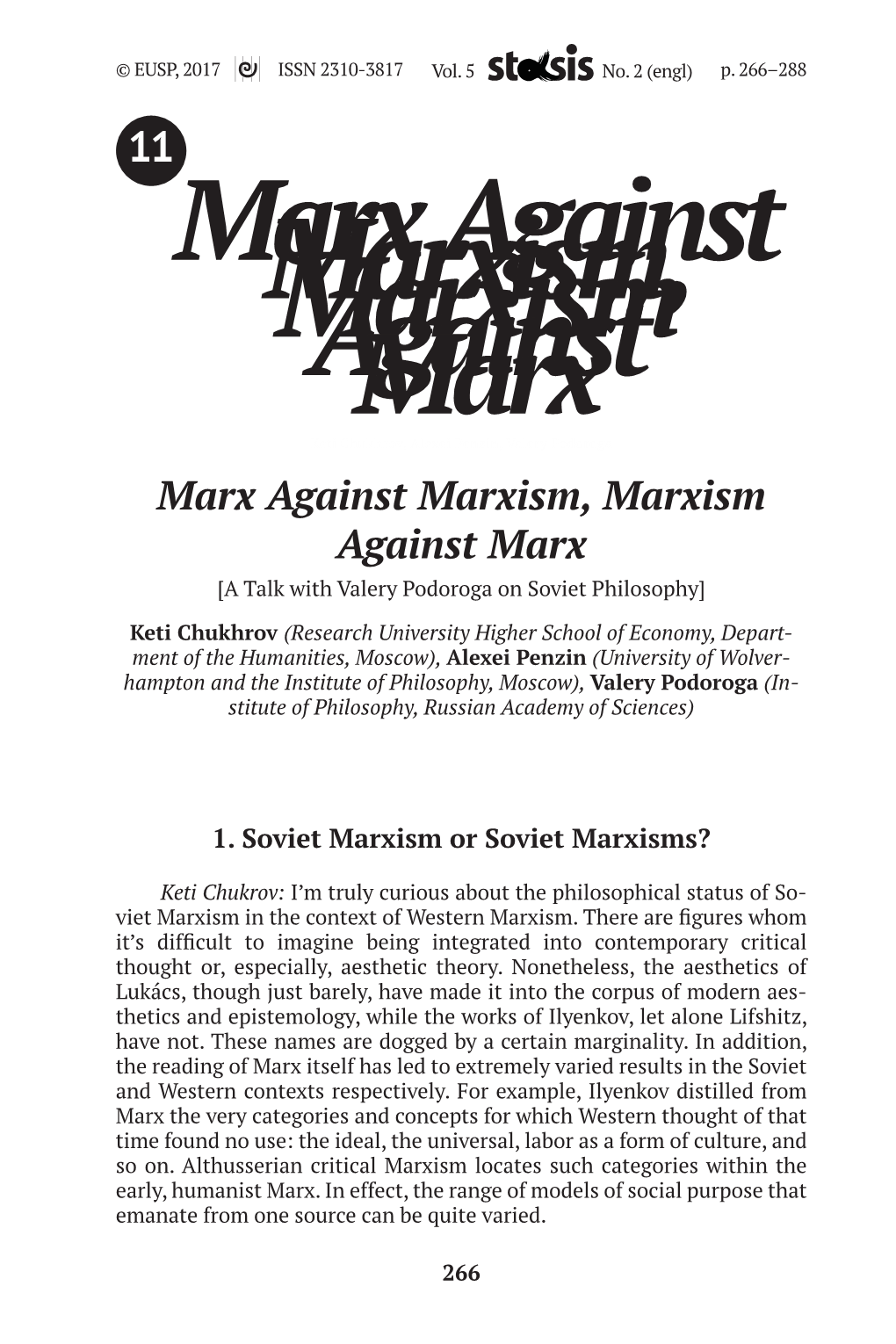 Мarx Against Marxism, Marxism Against Marx [A Talk with Valery Podoroga on Soviet Philosophy]