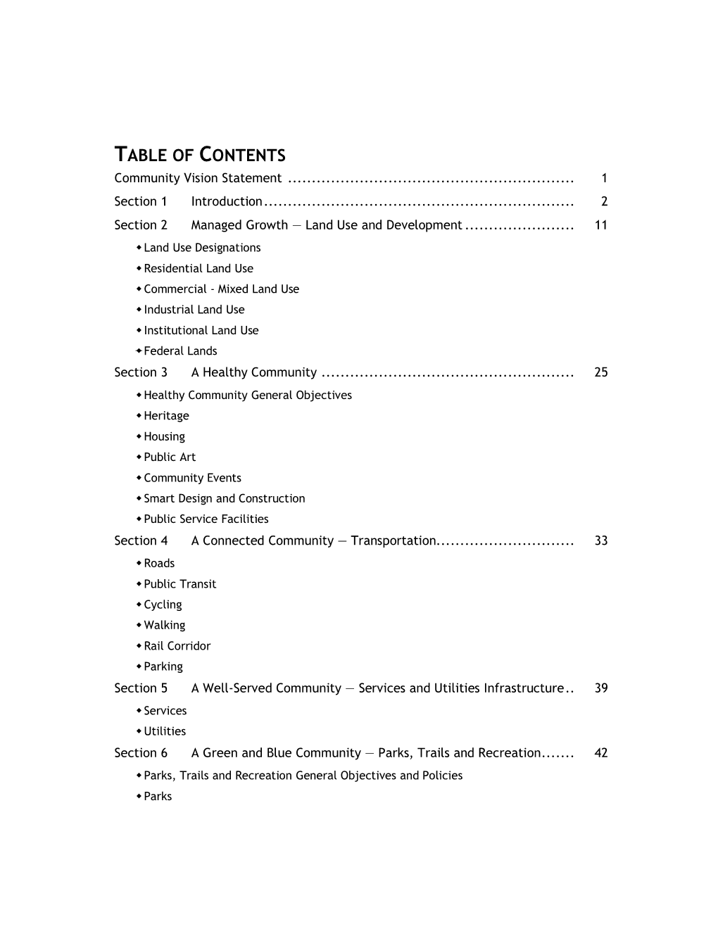 TABLE of CONTENTS Community Vision Statement