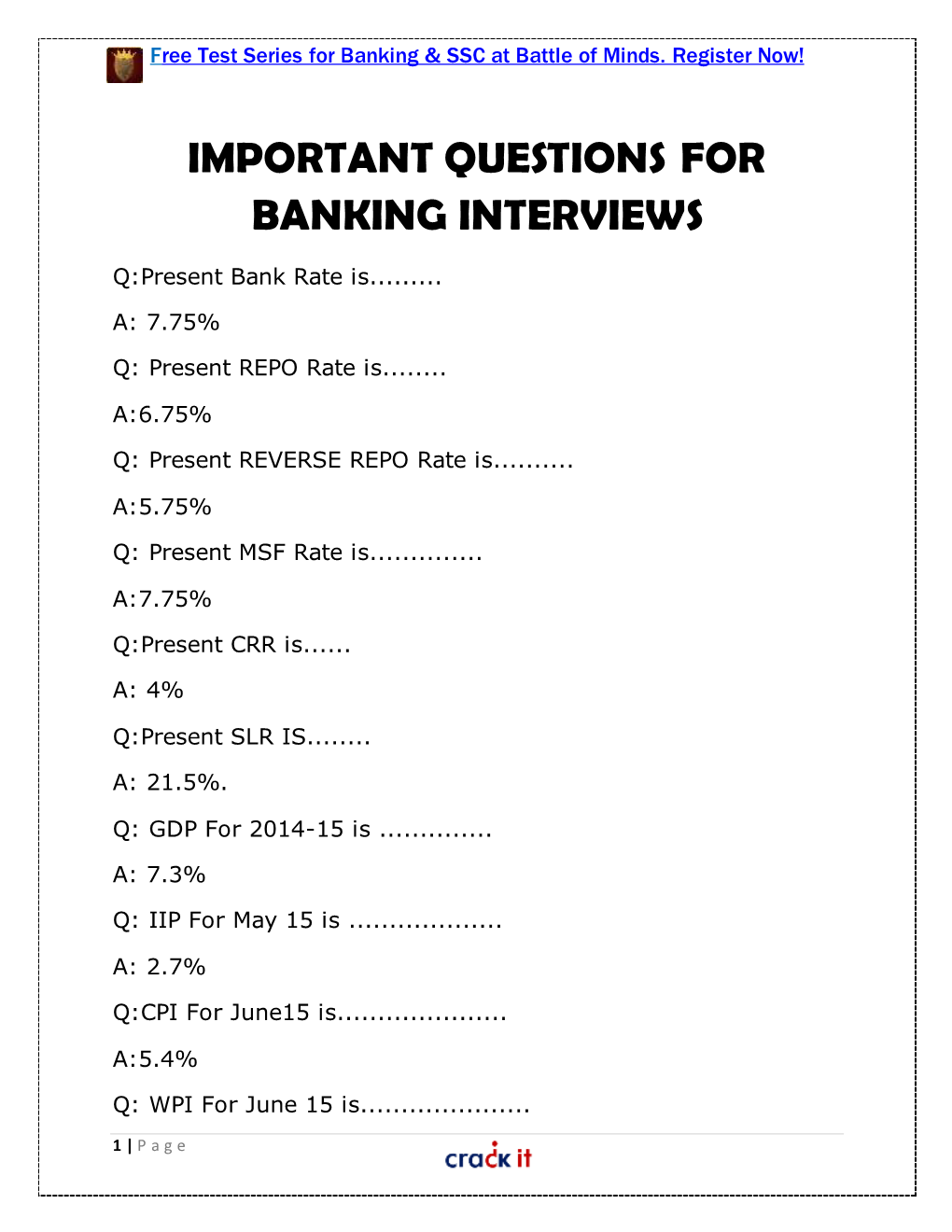 Important Questions for Banking Interviews