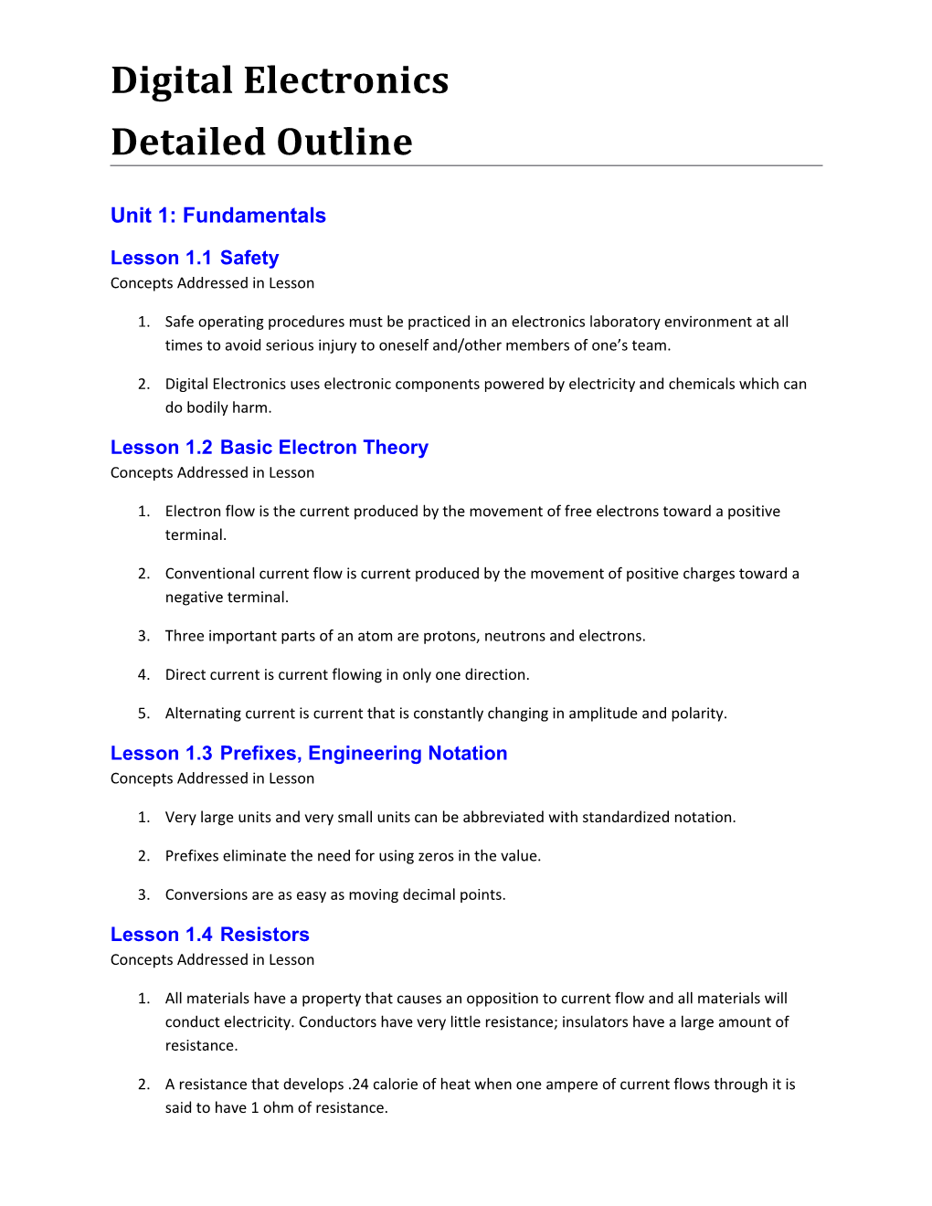 Digital Electronics Course Outline