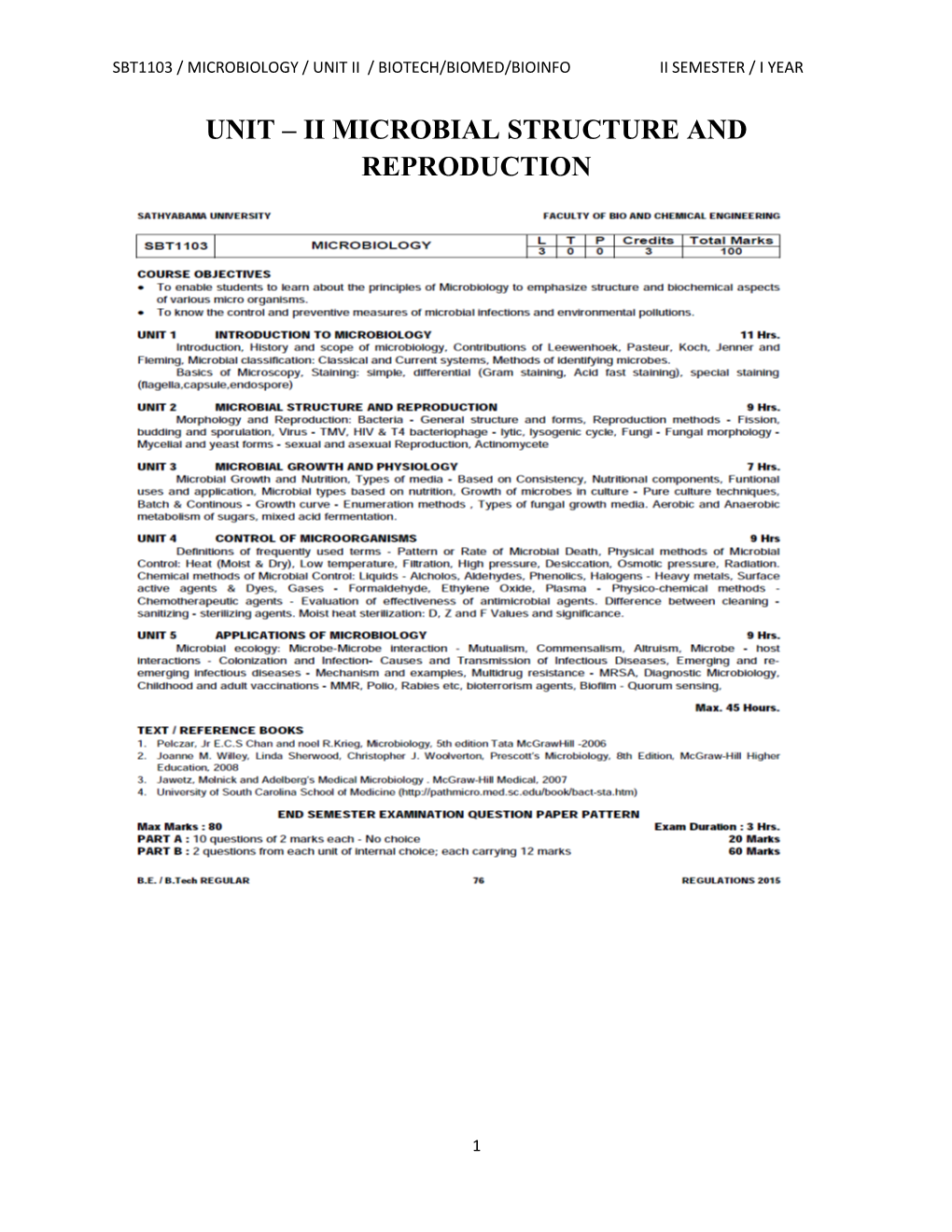 Unit – Ii Microbial Structure and Reproduction