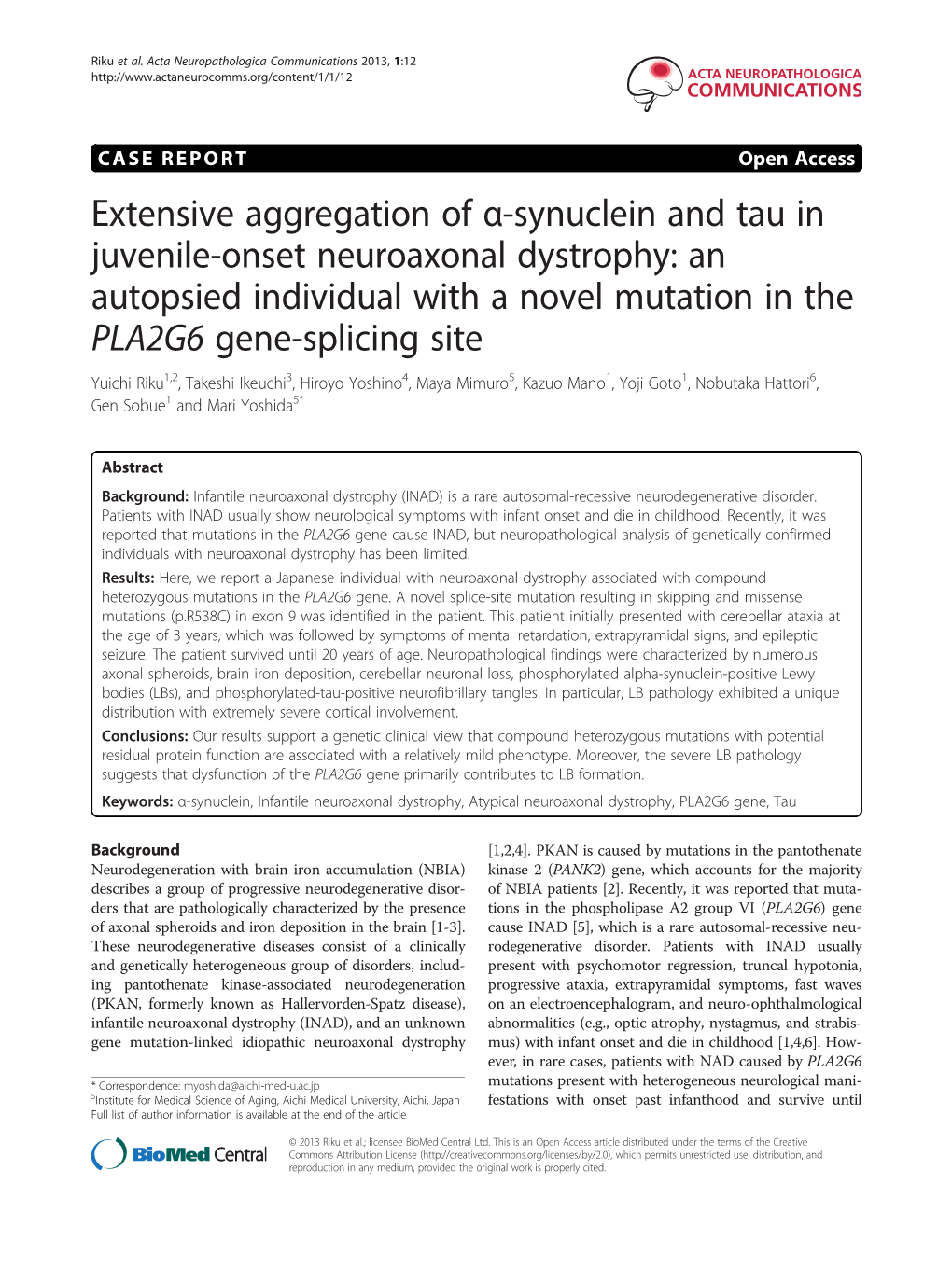 Extensive Aggregation of Α-Synuclein and Tau in Juvenile-Onset