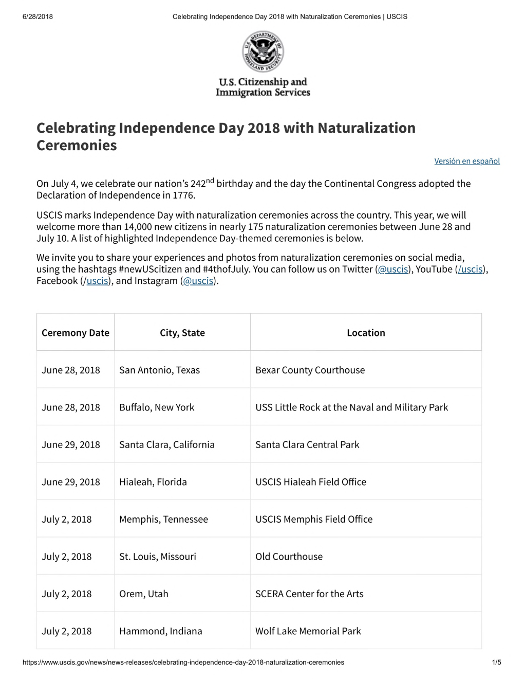 Celebrating Independence Day 2018 with Naturalization Ceremonies | USCIS
